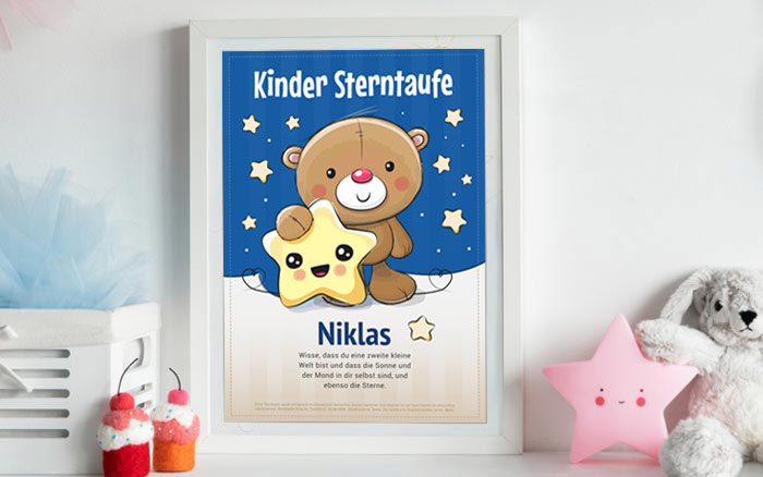 Taufgeschenk mit Namen - Geschenke zur Taufe, Geburt | Sterntaufe für